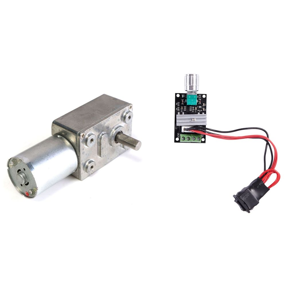 1 Pcs Torque Turbo Worm Geared Motor & 1 Pcs PWM DC Motor Speed Controller Forward Reverse Switch Control