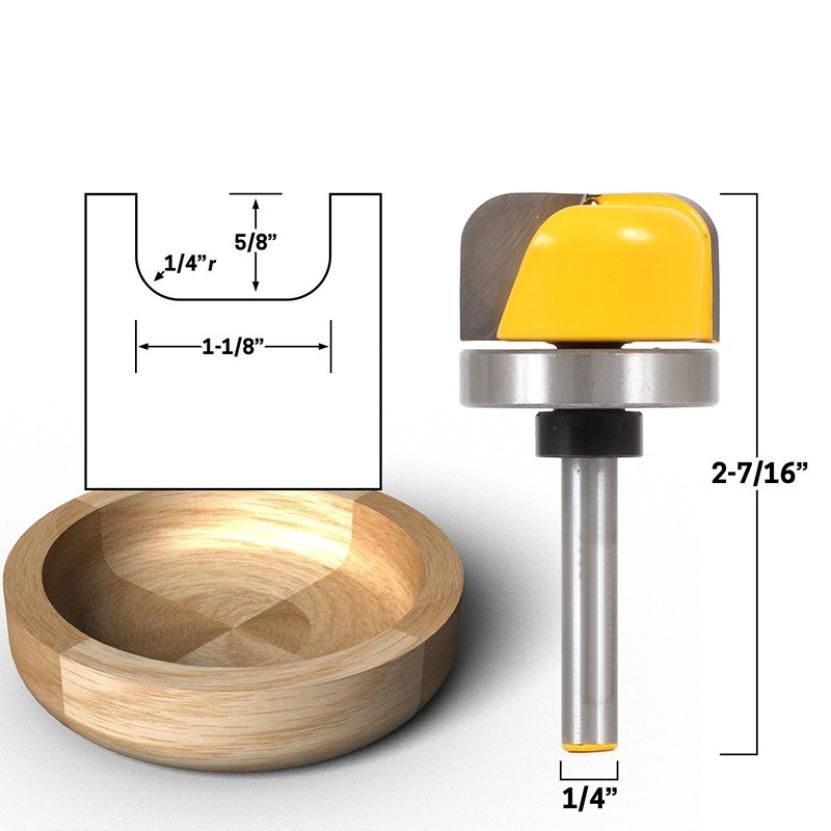 DASI 6.35mm/8mm Shank 1-1/2" Diameter Bowl and Tray Milling Cutter Wood Milling Cutter Tool Carving Woodworking Milling Cutter for Home Furniture Woodworking Trimming Tools
