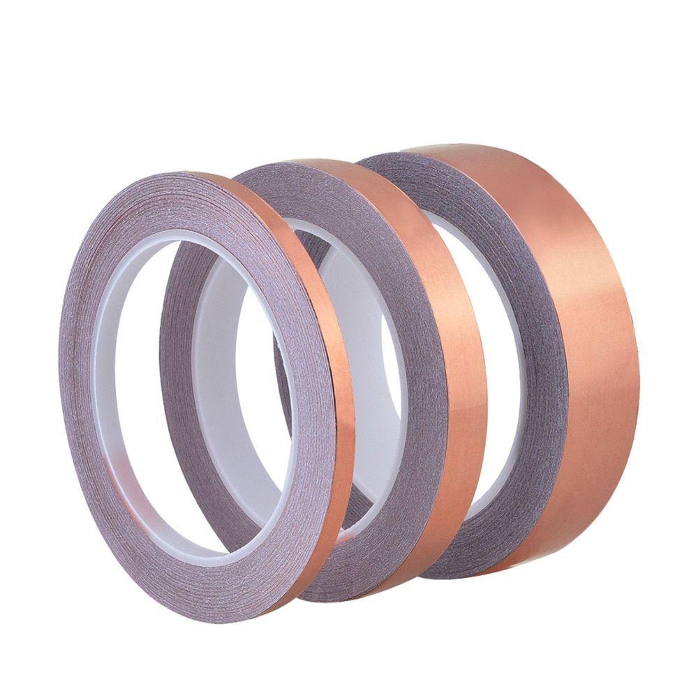 50 Meters Single Side Conductive Copper Foil Tape Strip Adhesive EMI Shielding Heat Resist Tape 3mm 6mm 15mm #