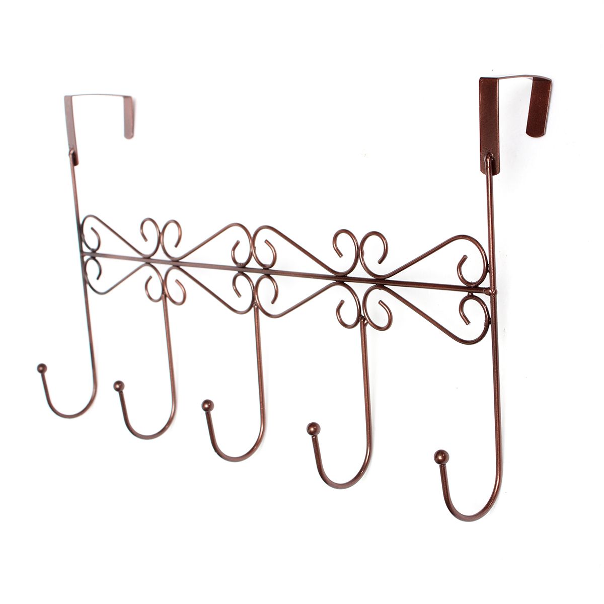 Over the Door Iron 5 Hooks Rack Tools DIY Hanger Holder For Clothes Coat Hat Bags Hanging - bronze