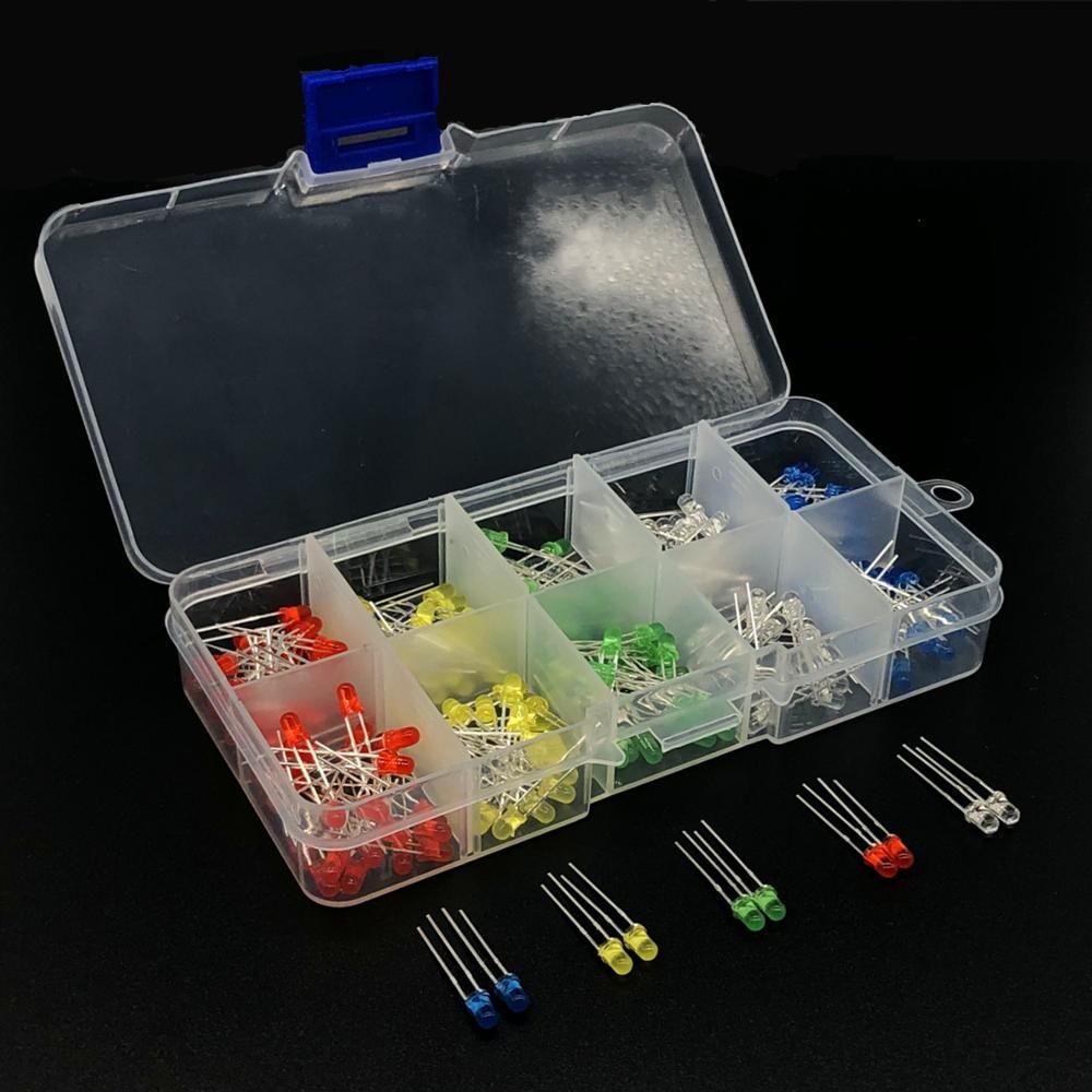 3V 20mA Colorful Diodes Universal 200pcs/box 3mm LED Light Assorted Kit Red Green Blue Yellow White DIY LEDs Diode Set