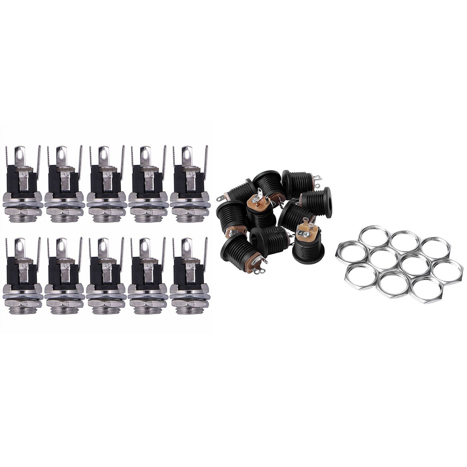 20Pcs Dc Power Supply Jack Socket Female Panel Mount Connector - 10Pcs 5.5X2.1Mm & 10Pcs 18 x 14Mm