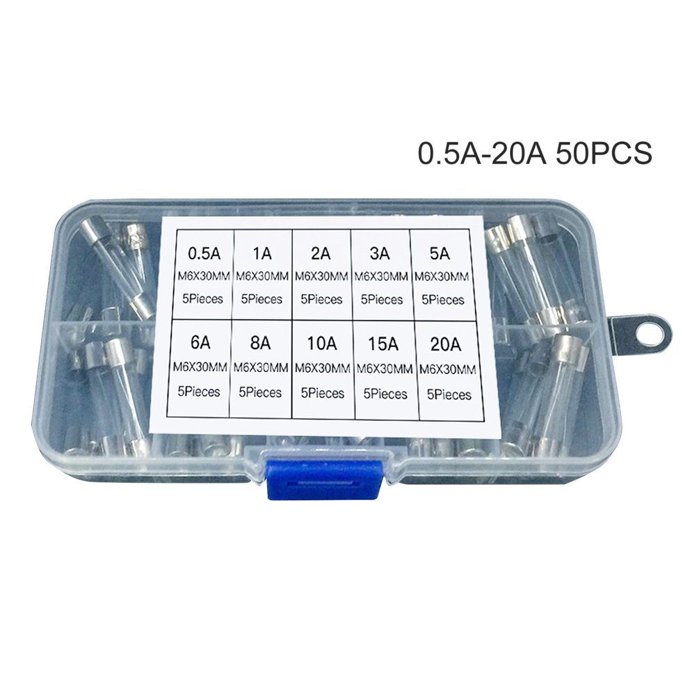 50PCS 6x30mm Fast Blow Glass Fuse Assorted Mixed Kit Insurance Tube 0.5A-20A