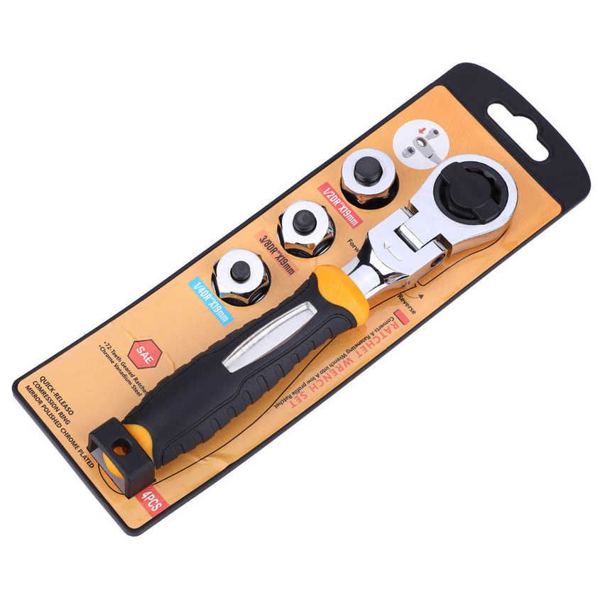 Hand Tool 3 in 1 Ratchet Wrench Replaceable Garage Home Repair with 3Pcs Socket Adapters