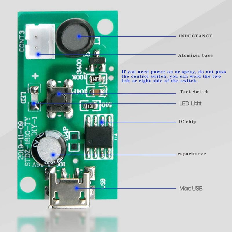 3Pcs Mist Maker Atomization Plate with 5V USB Humidifier Module Integrated Circuit Board Driver with Timing Switch