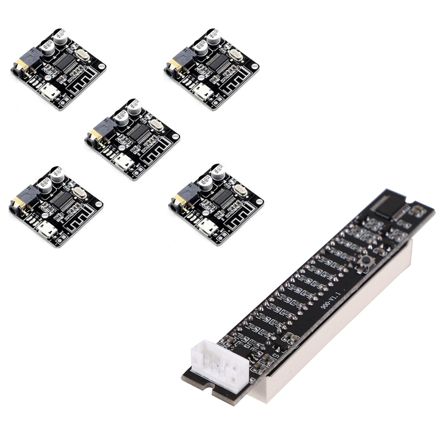 1set Mini Dual 12 Level Indicator VU Meter Stereo Amplifier Board & 5PC VHM-314 Mini Bluetooth 5.0 Audio Receiver Module
