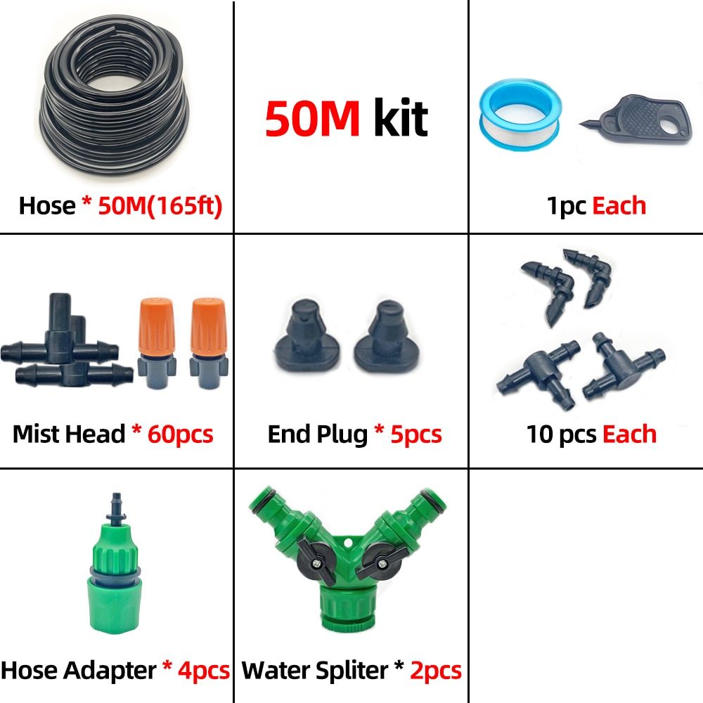 50M Garden Watering System Micro Drip Irrigation System For Greenhouses Self Automatic Misting Dripping Watering Kit