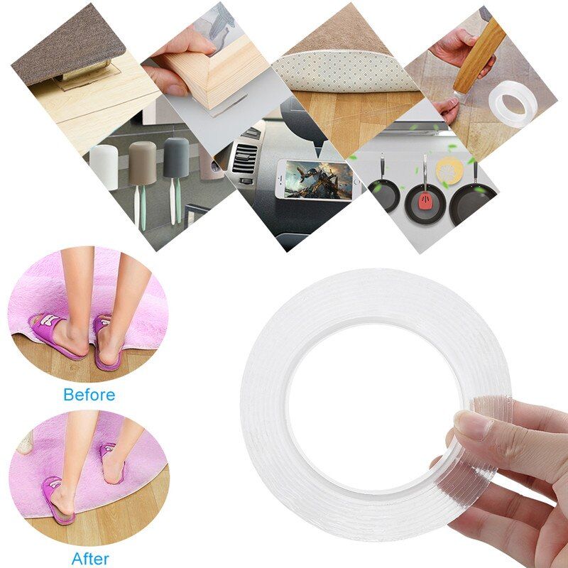 1/2/3/5m Reusable Magic Nano Tape Double-Sided Adhesive Traceless Nano Magic Tape Removable Washable Adhesive Tape Glue Gadget