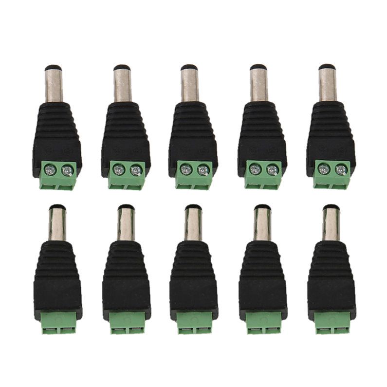 10pcs/pack Black & Green Male DC Power Connector Plug Adapters For CCTV System