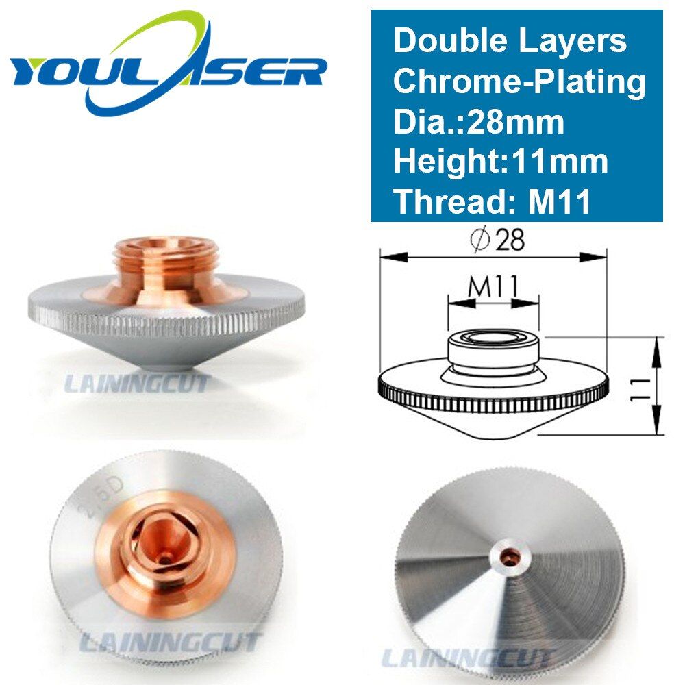 Laser Nozzle Double Layers Chrome-plating Dia.28mm H11 M11 Caliber 0.8 - 4.0 OEM PrecitecFIBER Cutting Head
