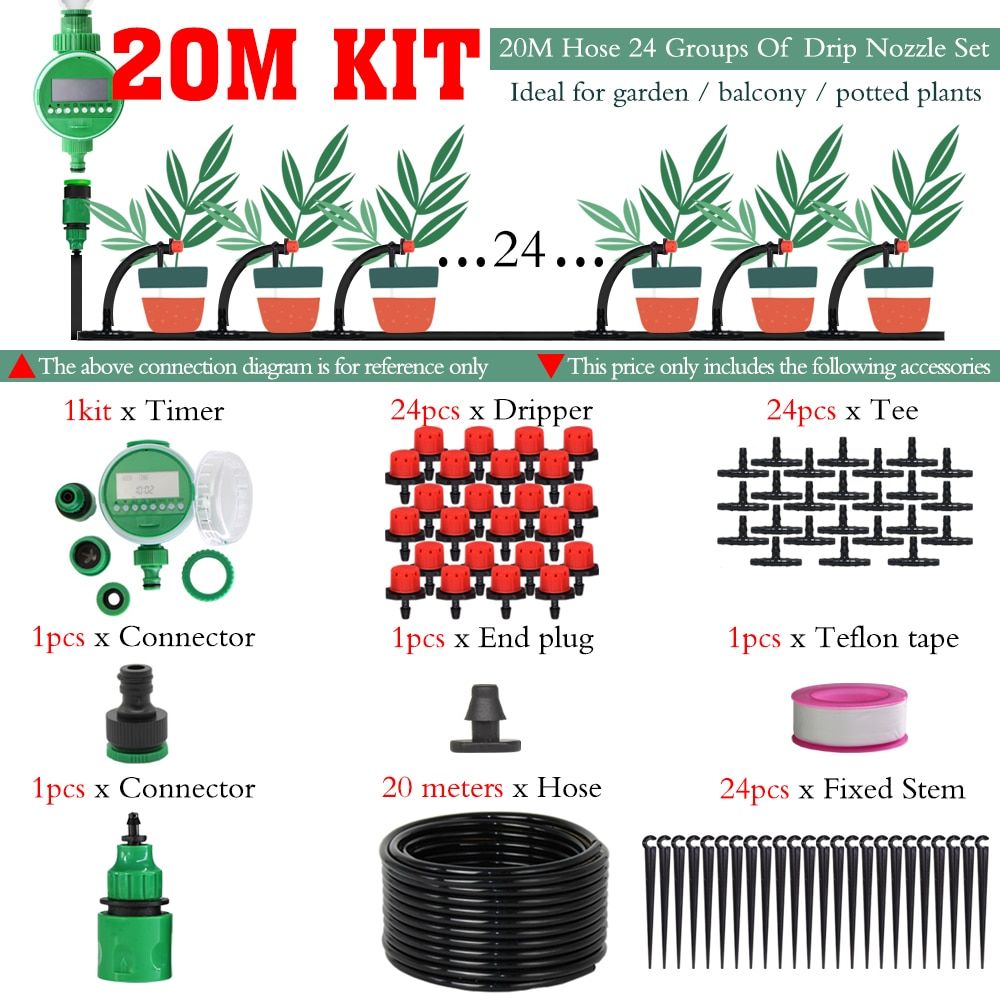 5-50M Automatic Garden Watering Adjustable Drip Irrigation System Digital Water Timer Controller 4/7mm Micro Drop Kits