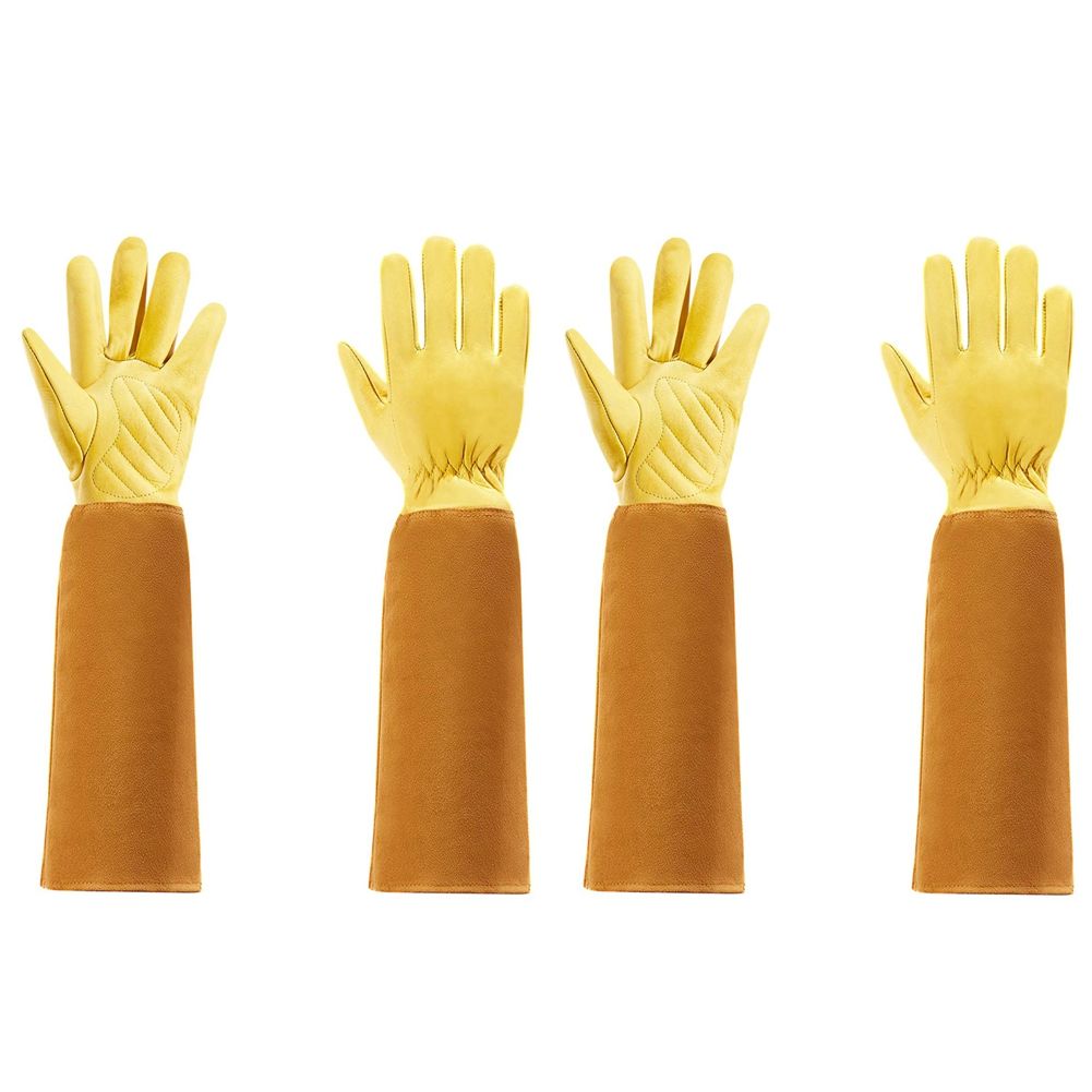 2 Pair Gardening Gloves for Women and Men Thron Proof Rose Pruning Cow Leather Gloves-S & M - yellow
