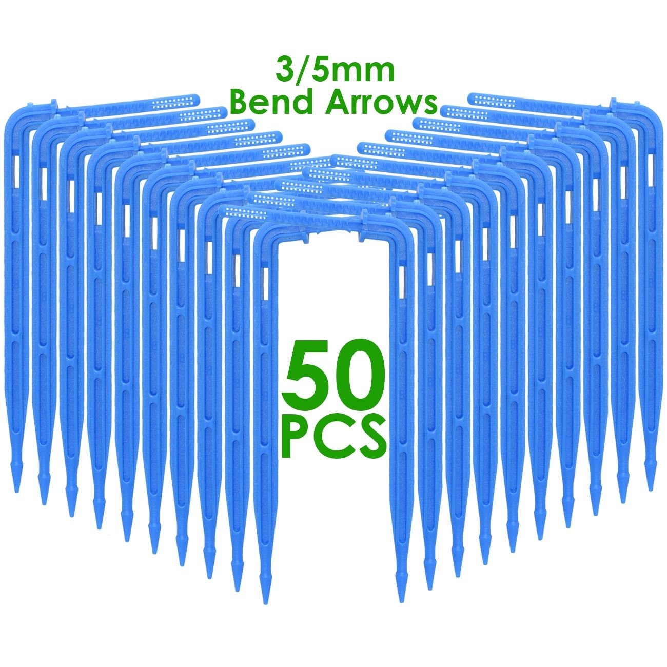 50PCS Green Bend Arrow Dripper Micro Drip Irrigation Kit Watering Saving Emitters for 3/5mm Hose Garden Bonsai Greenhouse