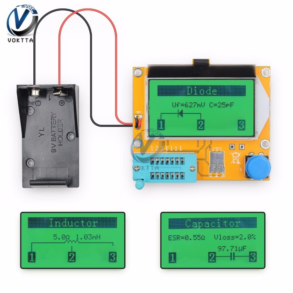 LCR-T4 Mega328 Digital Transistor Tester Diode Triode Capacitance LCR T4 Meter 12864 9V LCD Screen For MOSFET/JFET/PNP/NPN