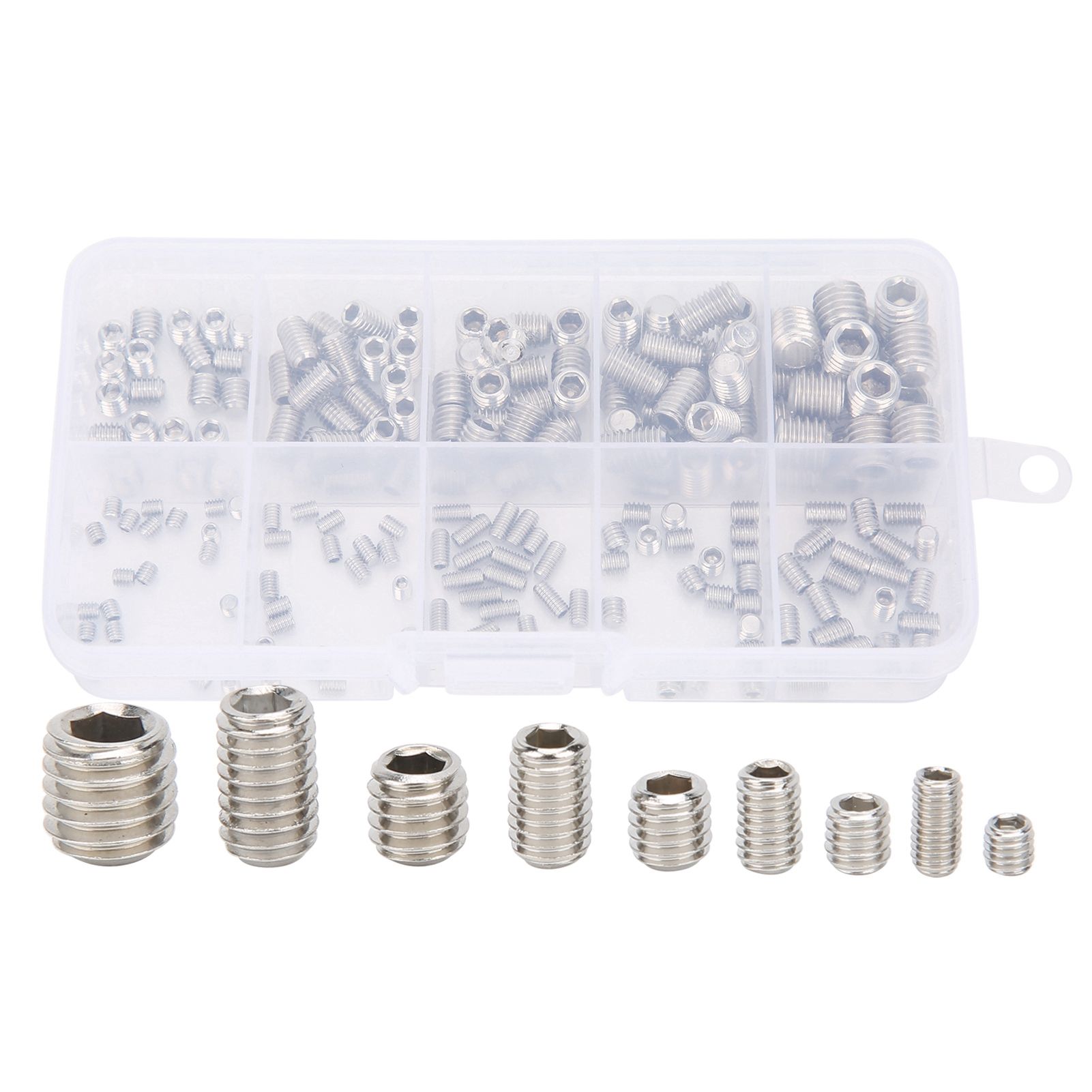 200Pcs Hex Grub Screws Socket Assortment Stainless Steel Machine Tools NEW