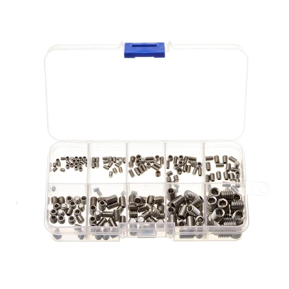 220PCS Stainless Steel Hexagon Socket Screws M3/4/5/6/8 Allen-head Socket Hex Set Grub Screw Cup Point Assortment Kit