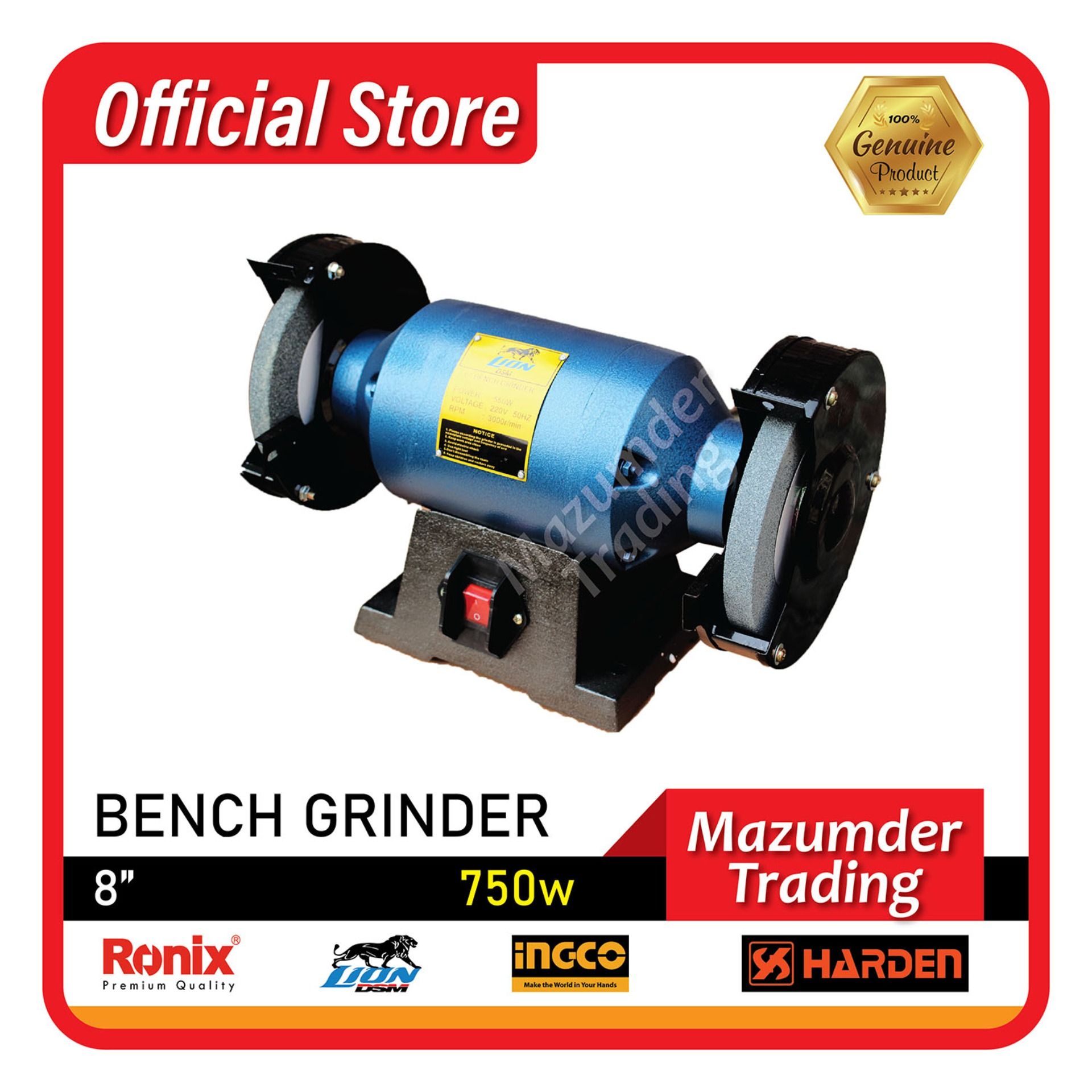BENCH GRINDER 8  750W (100% COPPER) INDUSTRIAL USE DRAGON BRAND