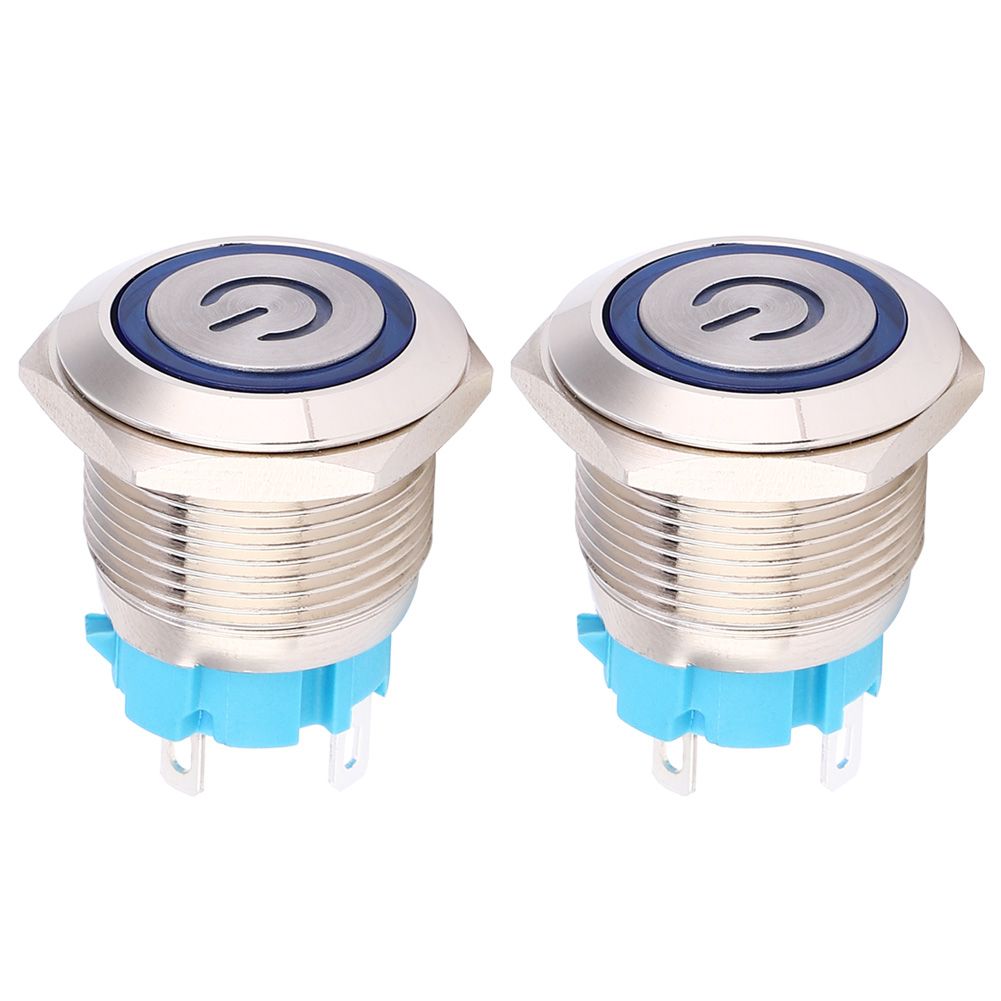 2pcs 12~24VDC 16mm Round 4PIN 1NO Push Button Switch Self Reset with Light Power Pattern