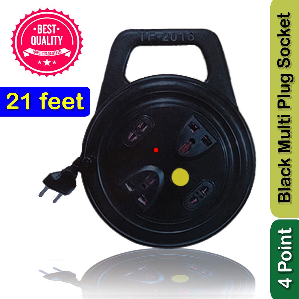 Black Multi Plug Extension with 4 Socket - With 21 Feet adjustment Cable