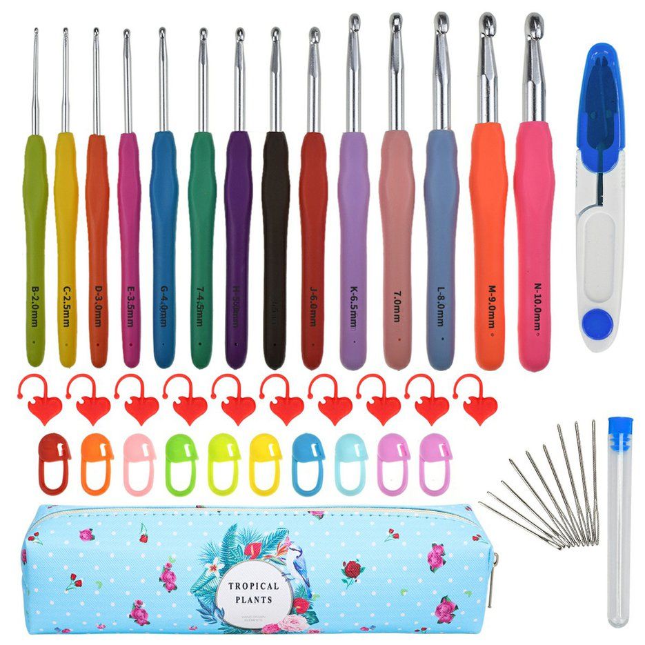 14 Extended Tpr Soft Handle Crochet Diy Hand Knitted Crochet Sweater Needle Crochet Set Needles For Knitting-blue