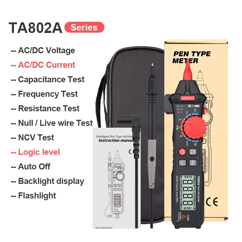 TA802 Pen Style Multimeter Auto Pattern Smart NCV Voltage Meter 600V DC Amp Ohmmeter Capacitance Frequency Multifunction Test