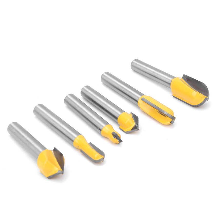 6pcs 1/4in Router Bit Woodworking Milling V Groove Round Nose for Grooving and Trimming