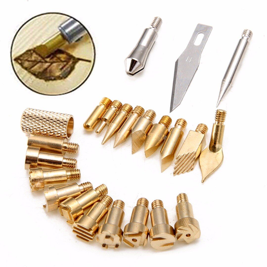 22pcs/set 30W Wood Burning Pen Tips 3.7mm Stencil Soldering Iron Tip Set For Pyrography Woodworking Carving Tool