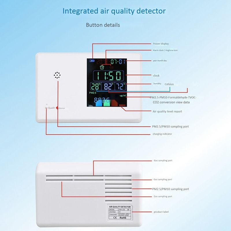 Air Quality Monitor Portable Multifunctional CO2 PM2.5 PM10 Temperature and Humidity HCHO Detector