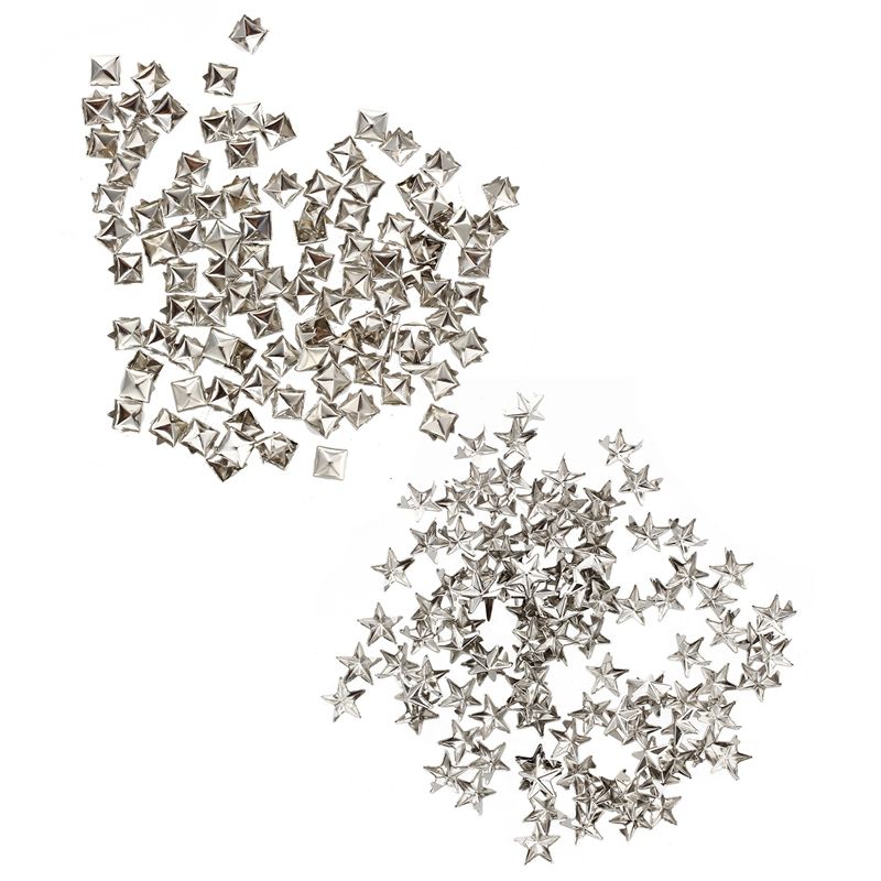 100Pcs Silver Rivets: 100 Pcs Star Rivets for Bag/Shoes/Gloves 10Mm & 100Pcs Square Rivets for Bag Decoration 6Mm