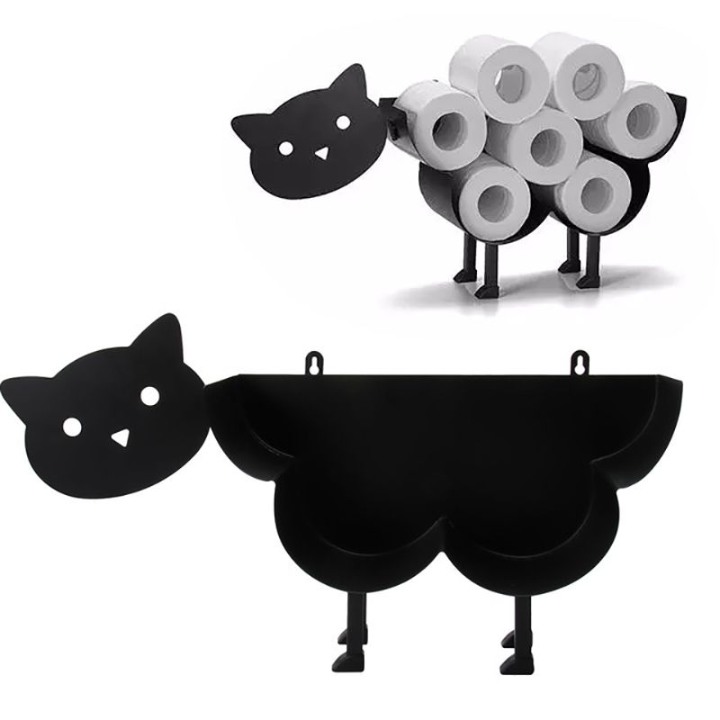 Black Cat Tfluidet Roll Holder Paper Bathroom Iron Storage Free-Standing Crafts Ornaments Roll Paper Towel Holder