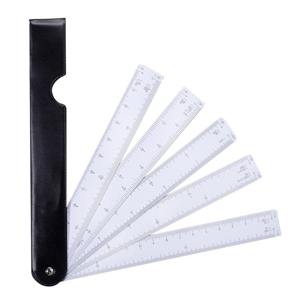 Fan-Shaped Ruler 5 Set Scale Multi-Function Fan-Shaped Scale Tranaparent