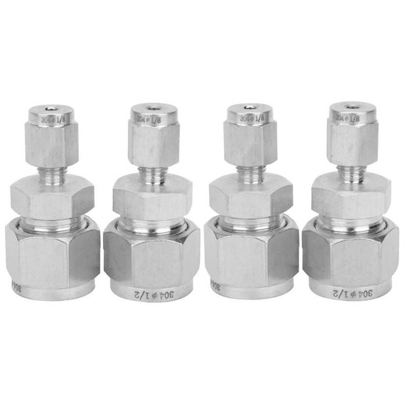 Stainless Steel Compression Fitting 4Pcs Straight Double‑Ferrule Tube Adapter for Pipe