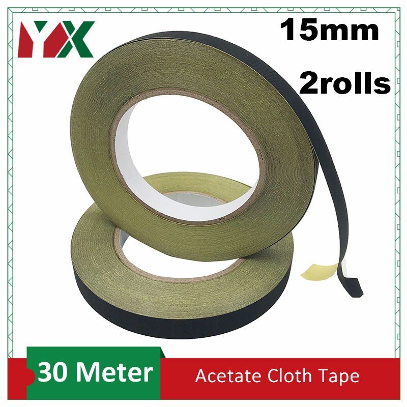 15mm Black Adhesive Insulate Acetate Cloth Tape 2Rolls 30M Length for Laptop PC Fan Monitor Screen Motor Wire Wrapping