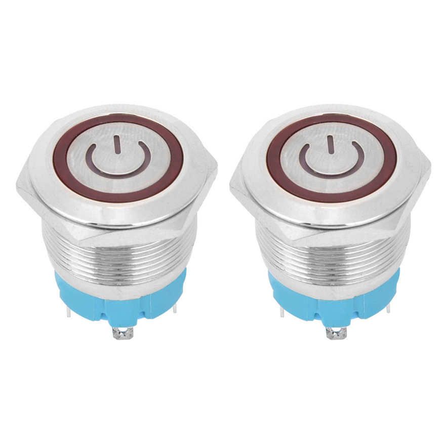 2PCS 4 Pin Push Button Switch 3-6VDC 22mm Flat Head Round with Power Light Sign