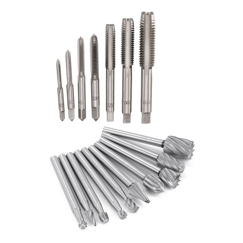 7Pcs M3 To M12 Metal Hand Screw Machine Metric Taper Plug Tap & 10Pcs HSS 1/8 Inch (3mm) Shank Woodworking Carving Tools