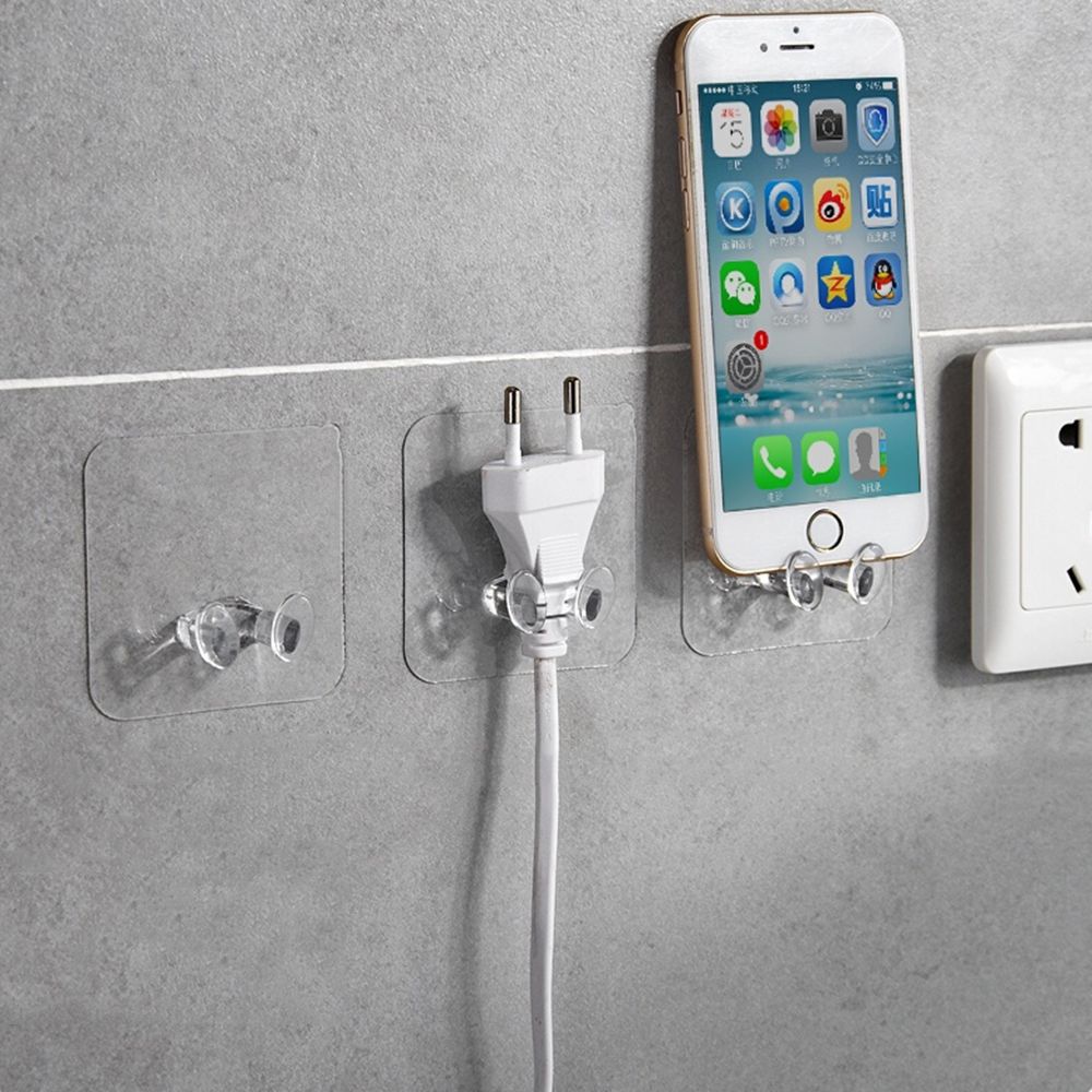 1/5/10 PCS Strong ransparent Adhesive Hook Power Plug Socket Hanger Holder Wall Mounted Self Sticky Hooks Multi-function Wall Storage Hooks