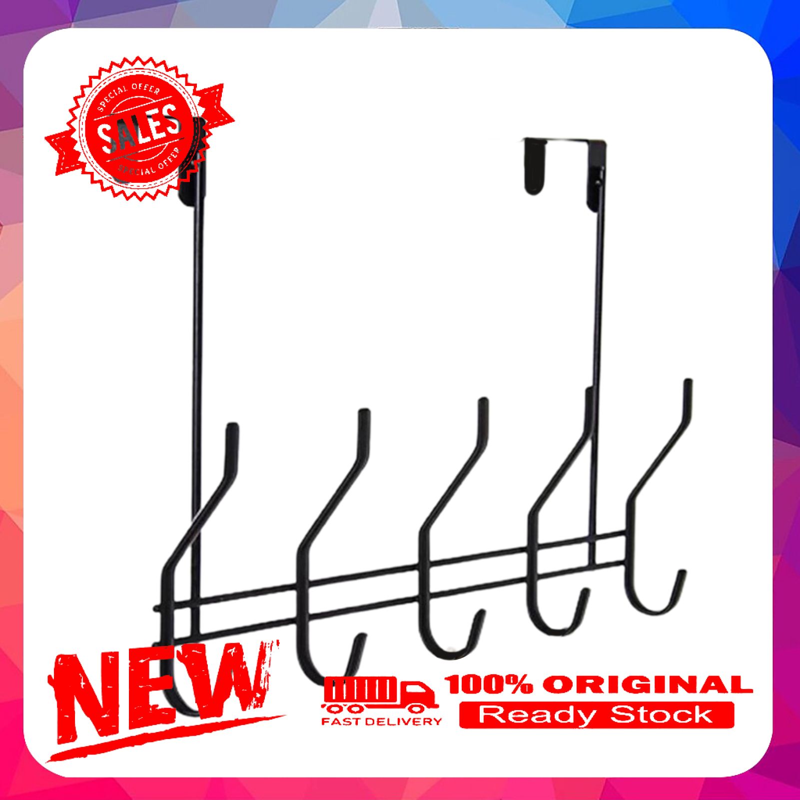 Coat Hook Punch Free Space Saver Iron Entryway Coat Rack Hat Hanger Rack for Bathroom