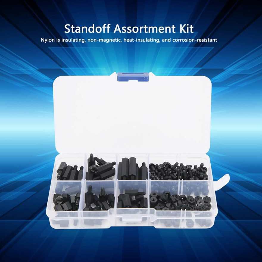 180Pcs Nylon Screws Nut Assortment Standoff Kit Single Way Industrial Supplies Black M3
