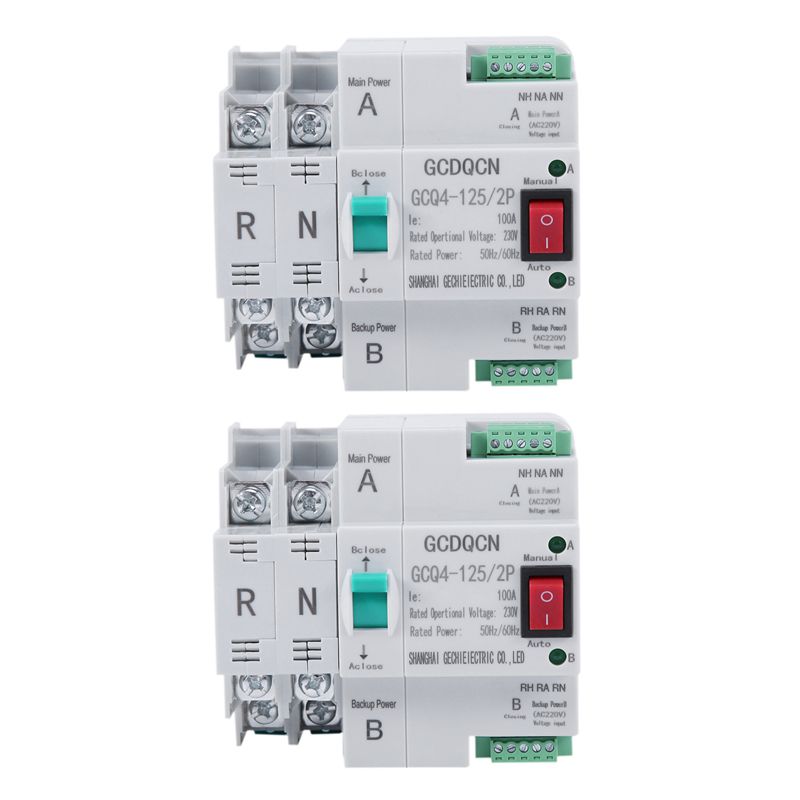 2X Dual-Power Automatic Transfer Switch 2P 100A Household 35mm Rail Installation