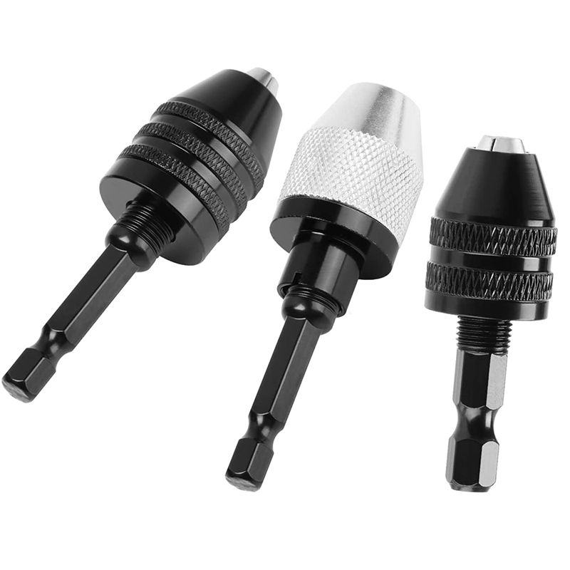 3PCS 1/4 Inch Hex Shank Keyless Drill Chuck Quick Change Adapter Converter Impact Drills Bits, Electric Tool Accessories