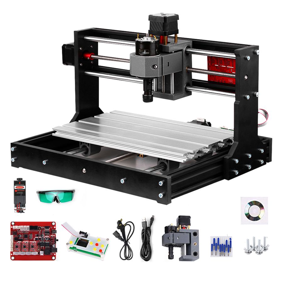 5500mw Upgrade Version CNC 3018 Pro GRBL Control DIY Mini CNC Machine 3 Axis Pcb Milling Machine Wood Rou-ter Engraver with Offline Controller with ER11 and 5mm Extension Rod Working Area 300*180x40mm