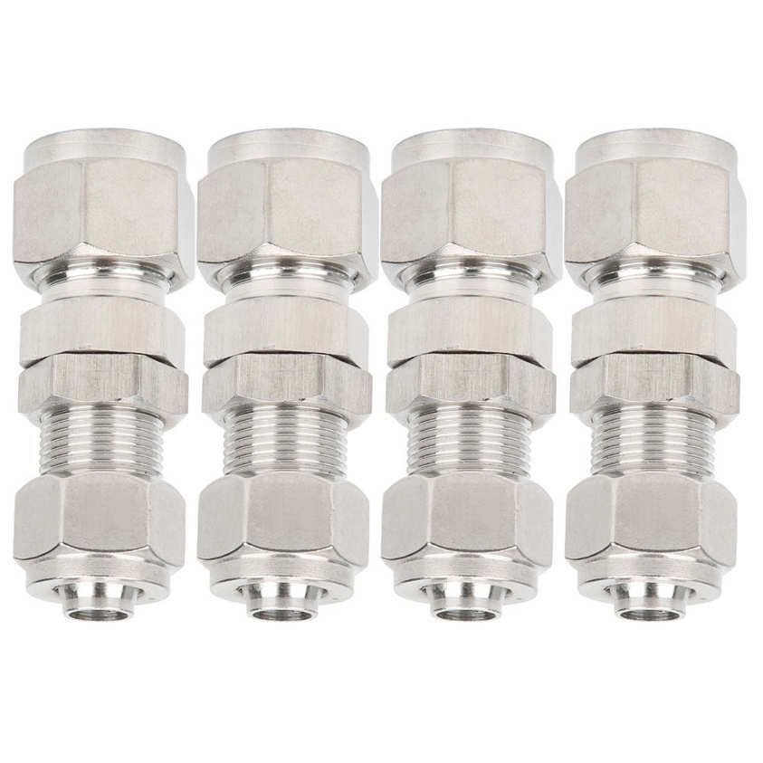 304 Stainless Steel Compression Fitting 4Pcs Ferrule 2‑Touch Straight Bulkhead Connector