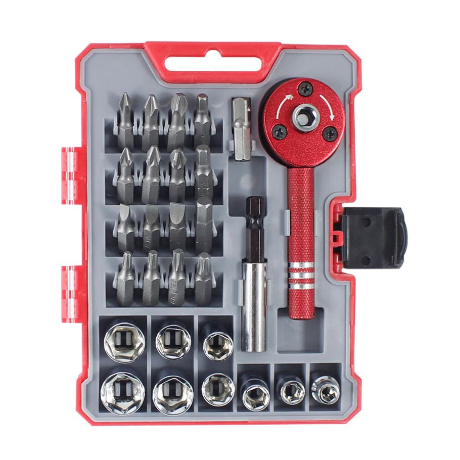 28pcs Ratcheting Screwdriver Set with 9 Sockets & 16 Bits Multifunctional 28-Piece Home Repair Tool Kit Ratchet Screwdriver & Bit Kit with Storage Case