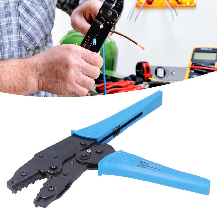 Industrial Supplies Ratchet Crimping Pliers Flat Mouth Terminal Crimper 9in HS‑1016