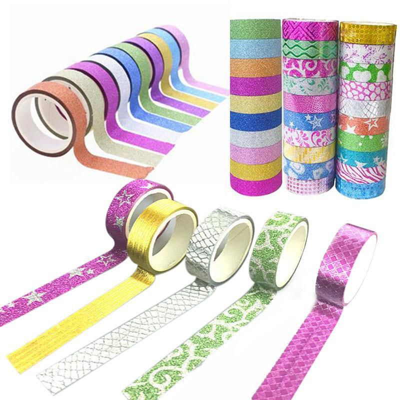 10PCS Glitter Washi Tape Stationery Scrapbooking Decorative Adhesive Tapes DIY Color Masking Tape School Supplies Papeleria