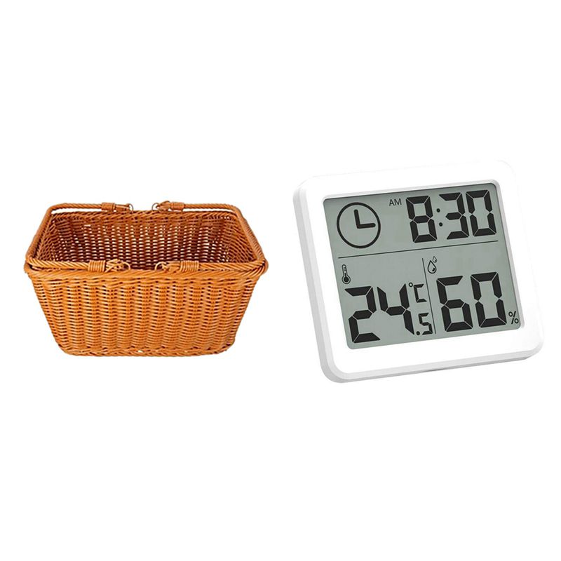 Durable Artificial Rattan Handmade Portable Picnic Basket with Room Thermometer, Humidity Meter, and LCD Screen