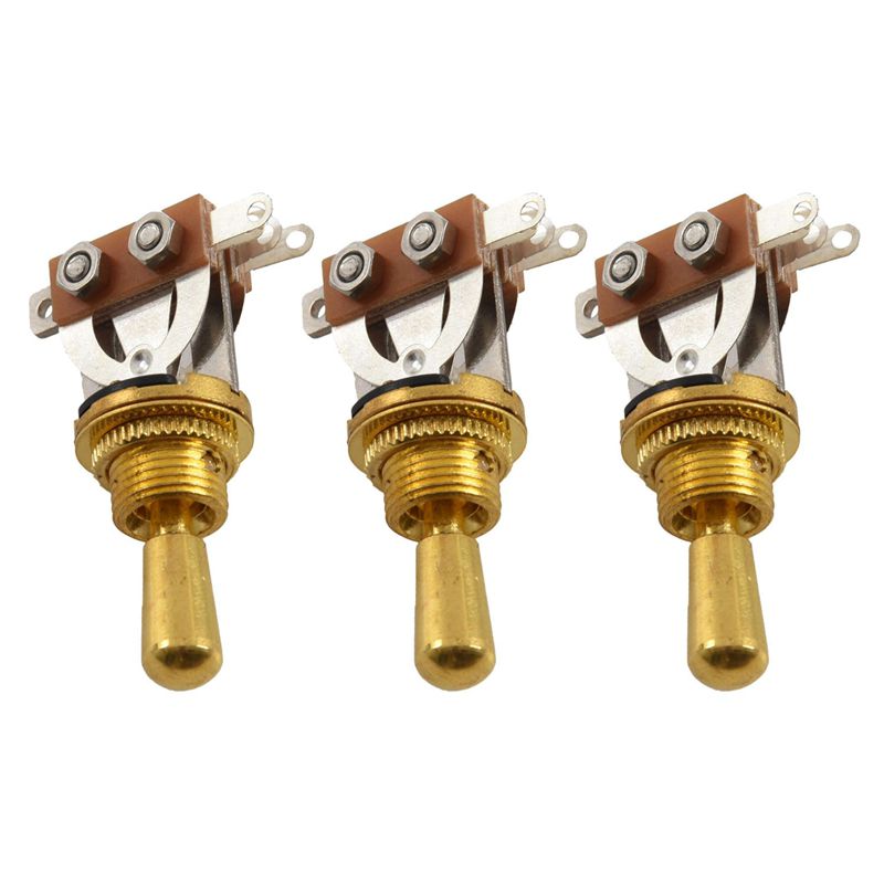 3X Gold Electric Guitar 3 Way Toggle Switch Pickup Selector Switch with Brass Tip Knob