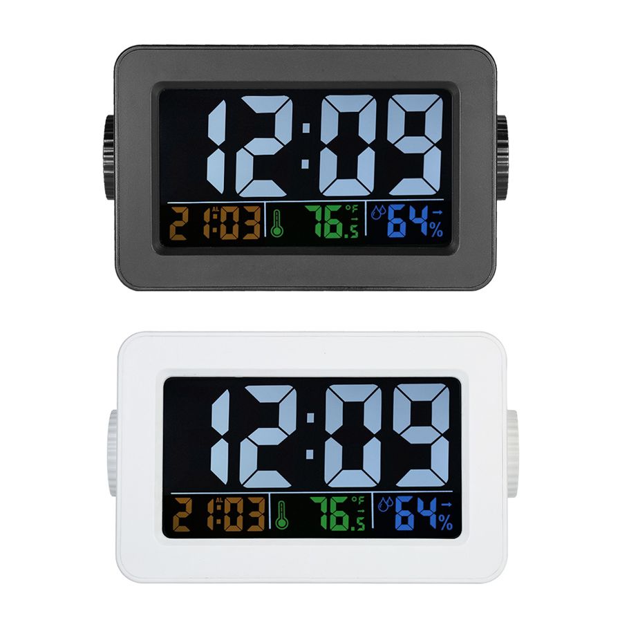 LCD �C/�F Digital Ther-mo-meter Hygrometer Clock Temperature Humidity Meter Alarm Clock Snooze Backlight Color Screen Display
