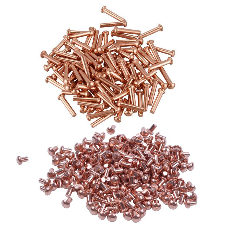 300Pcs Round Head Copper Solid Rivets Fasteners - 200Pcs 5/64 x 1/8 Inch & 100Pcs 5/64Inch x 25/64Inch