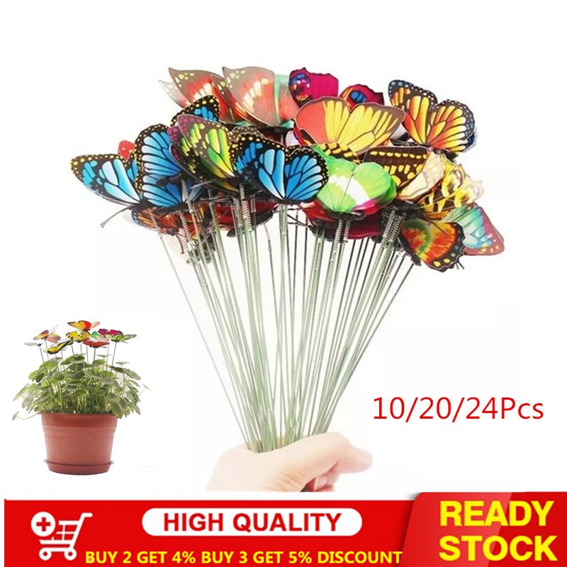 HLI10/24pcs 47random Styles Colorful Simulate Butterfly Flower Arrangement Forest Garden Ornaments For Yard Patio Party Decorations